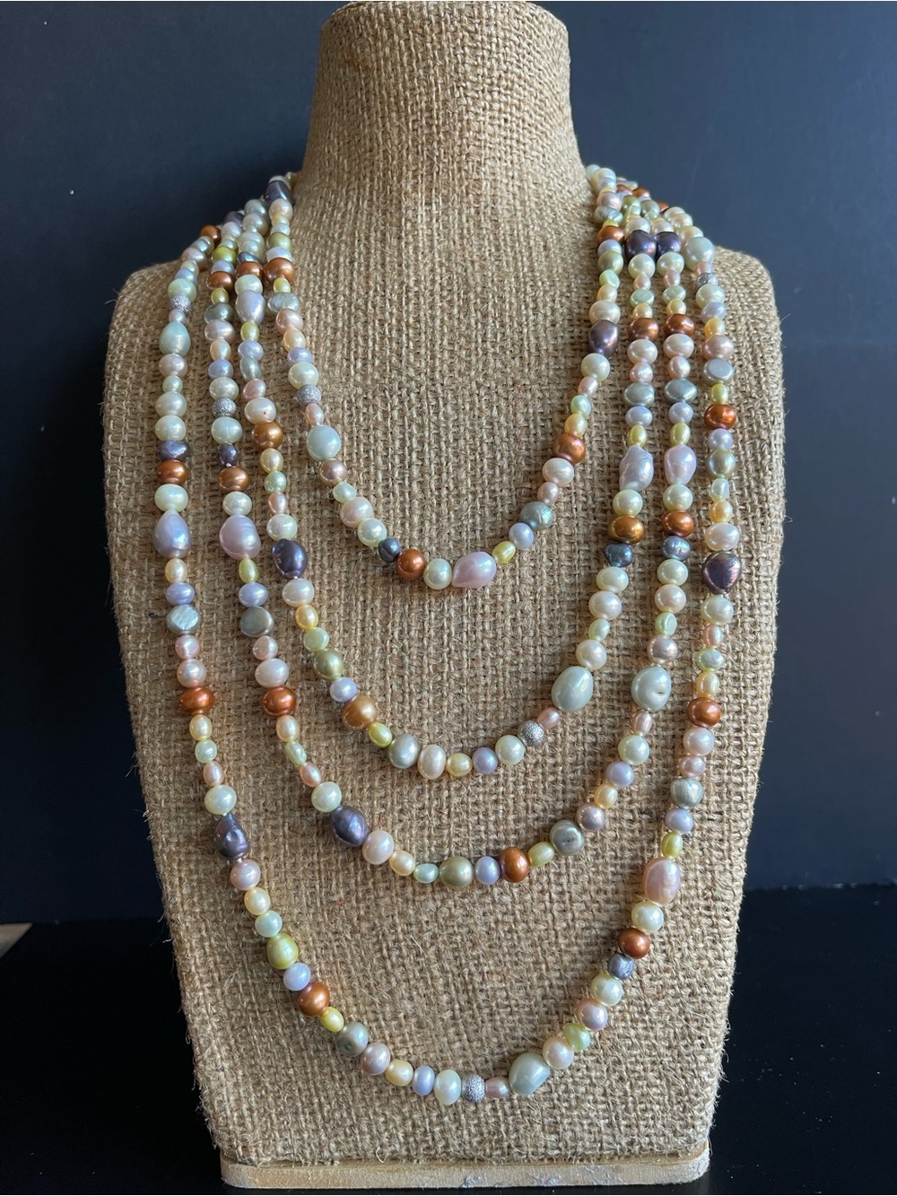 100”inches LUC 925 s silver multi color genuine Freshwater Pearl Necklace